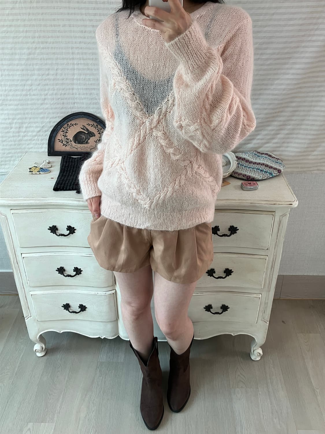 빈티지 베이비핑크 꽈배기 니트 y2k 스트릿 갸루 펑키 상품이미지3