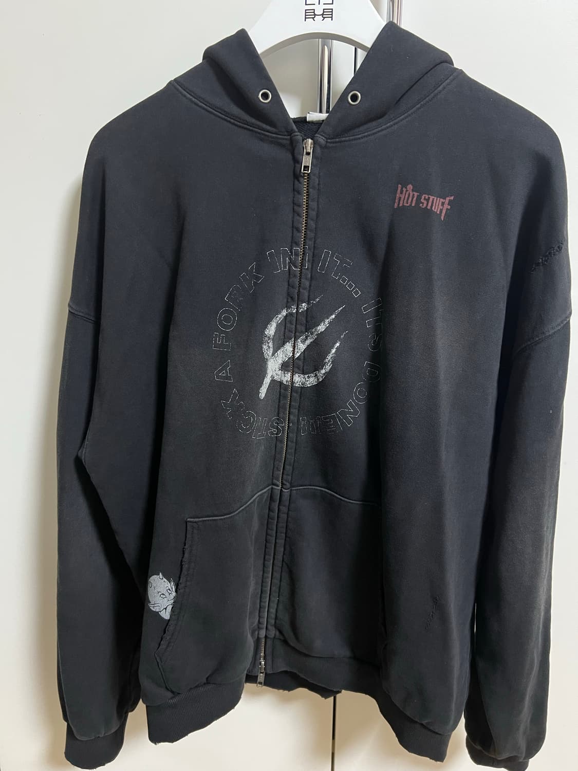 [3]폴리테루 핫 스터프 집 후디 스피어 하드 워시드 블랙 상품이미지2