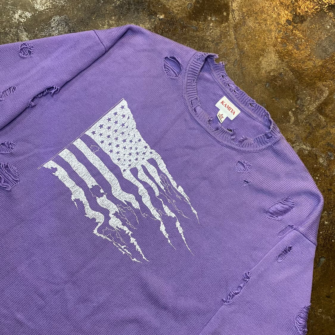 (XL) KAMIYA 성조기 데미지 퍼플 니트 상품이미지3