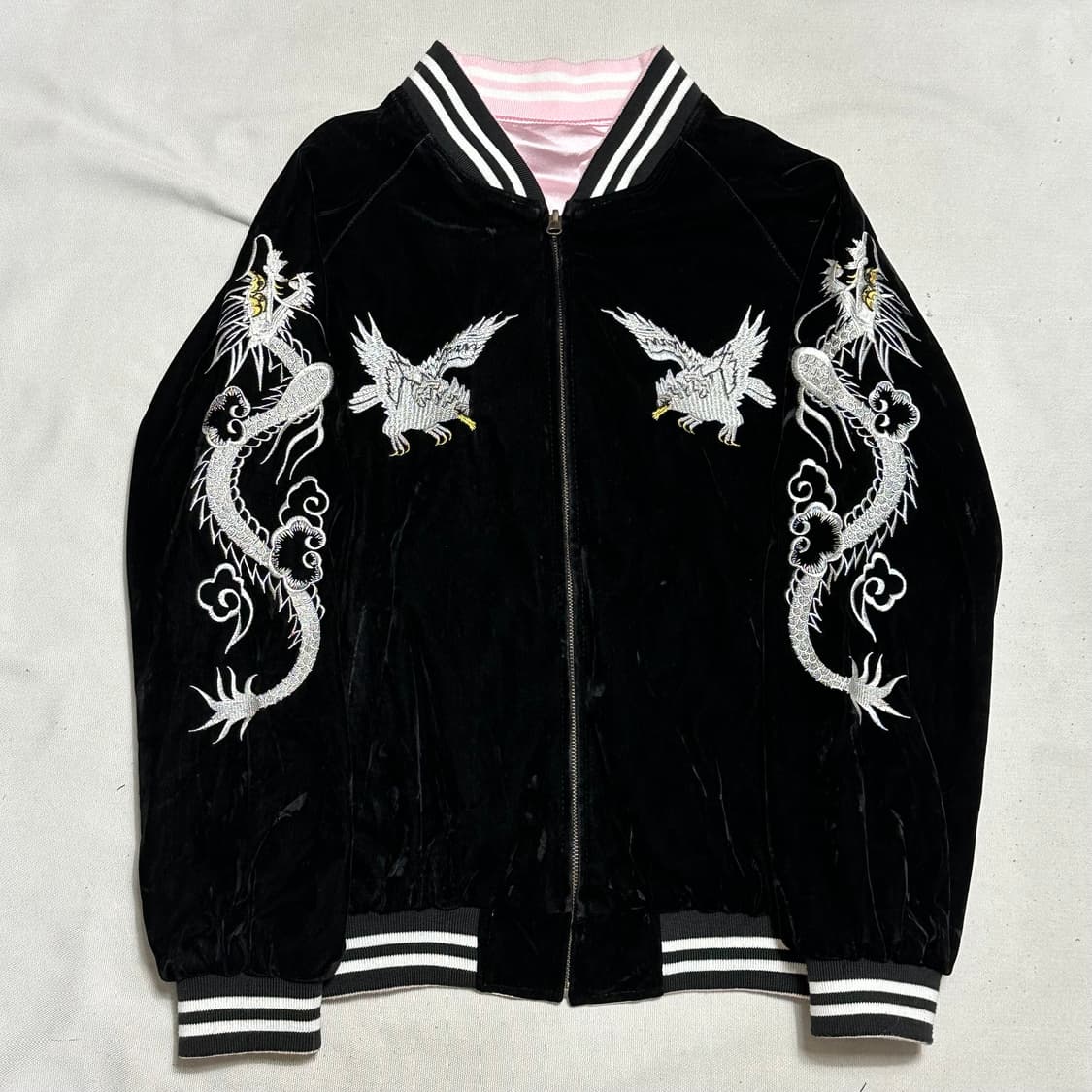 빈티지 독수리 호랑이 자수 리버시블 스카쟌 상품이미지2