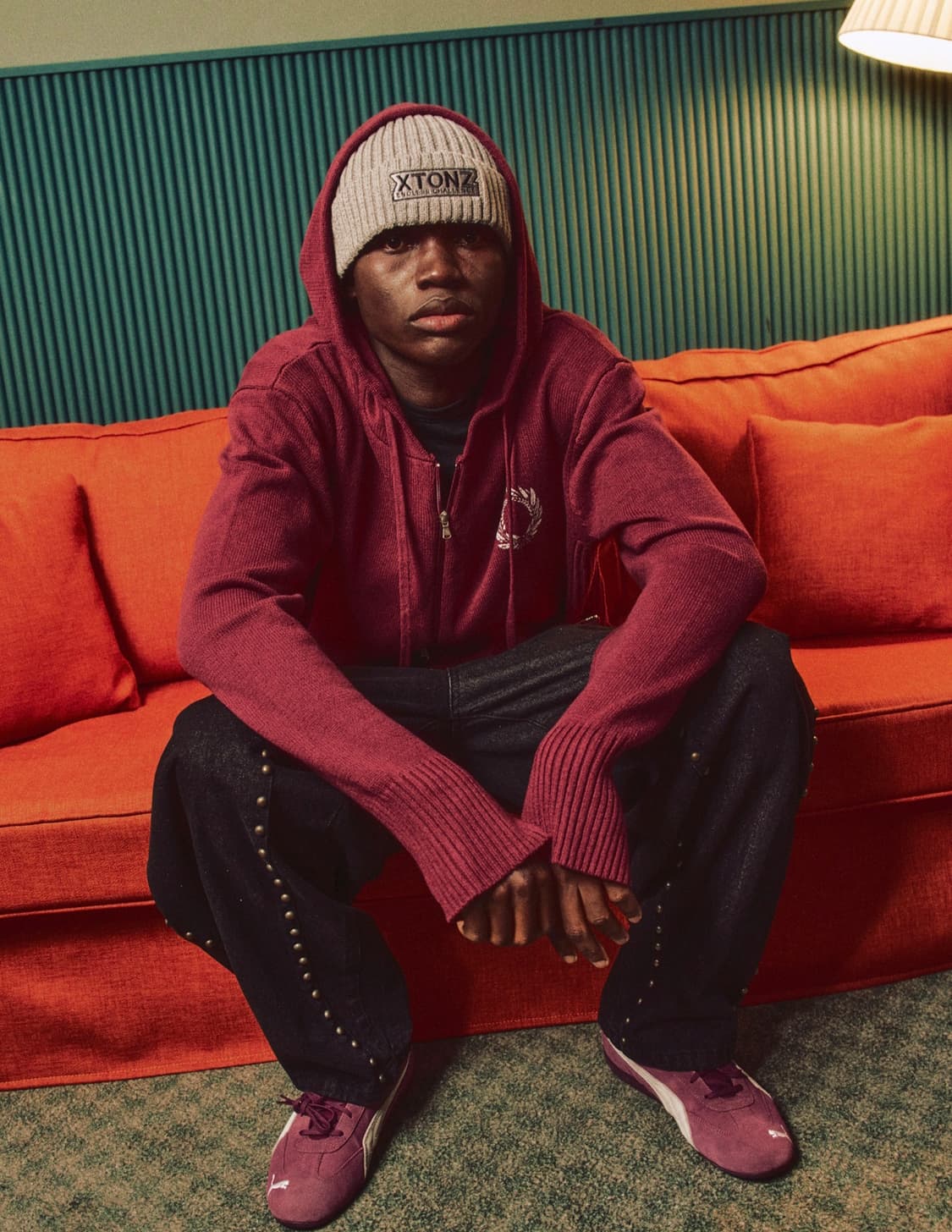 [엑스톤즈] 모노 니트 후드 집업 (BURGUNDY) 상품이미지2