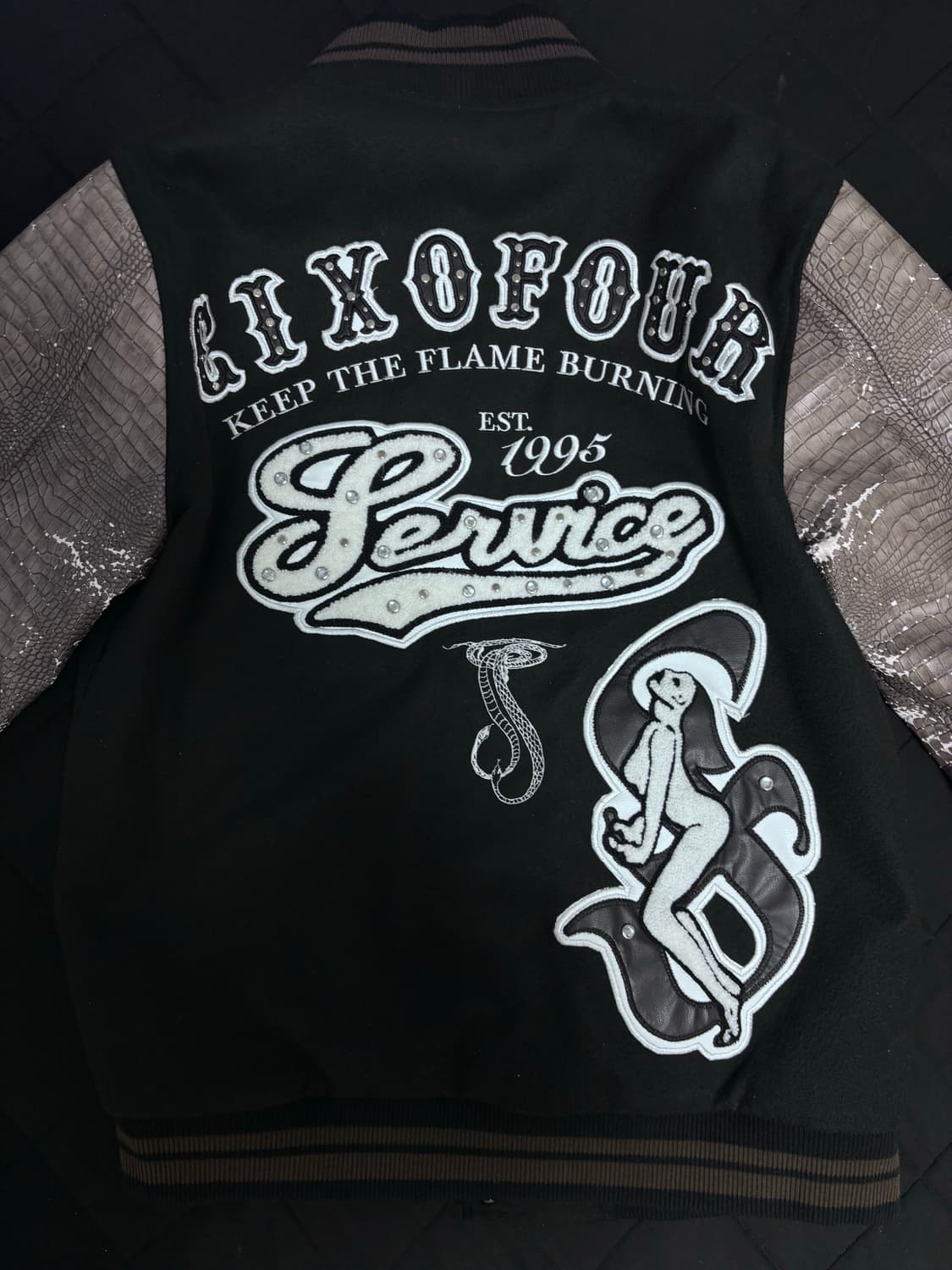 604service 레더 바시티 자켓 카키 상품이미지8