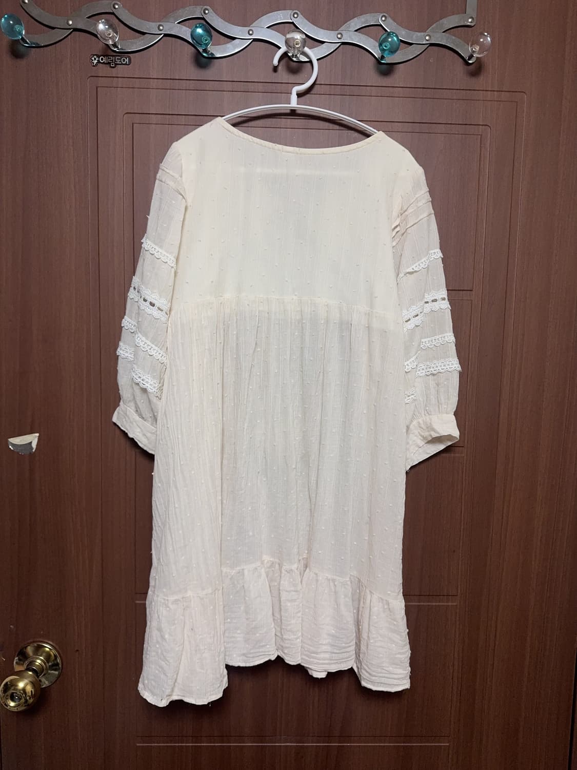 모리걸 하구미 아오이유우 빈티지 아이보리 꽃 자수 레이스 도트 원피스 상품이미지3