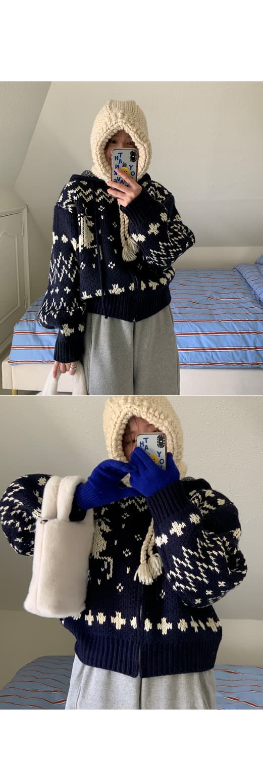 노르딕 후드 니트 집업 상품이미지1