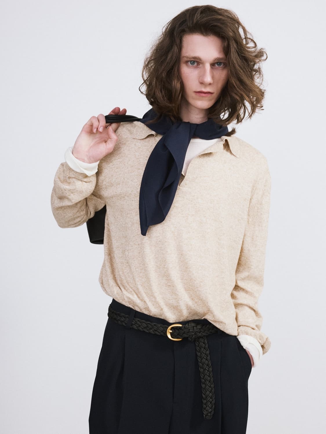 렉토 26SS 린넨 리넨 폴로 탑 카라 니트 오트밀 상품이미지2