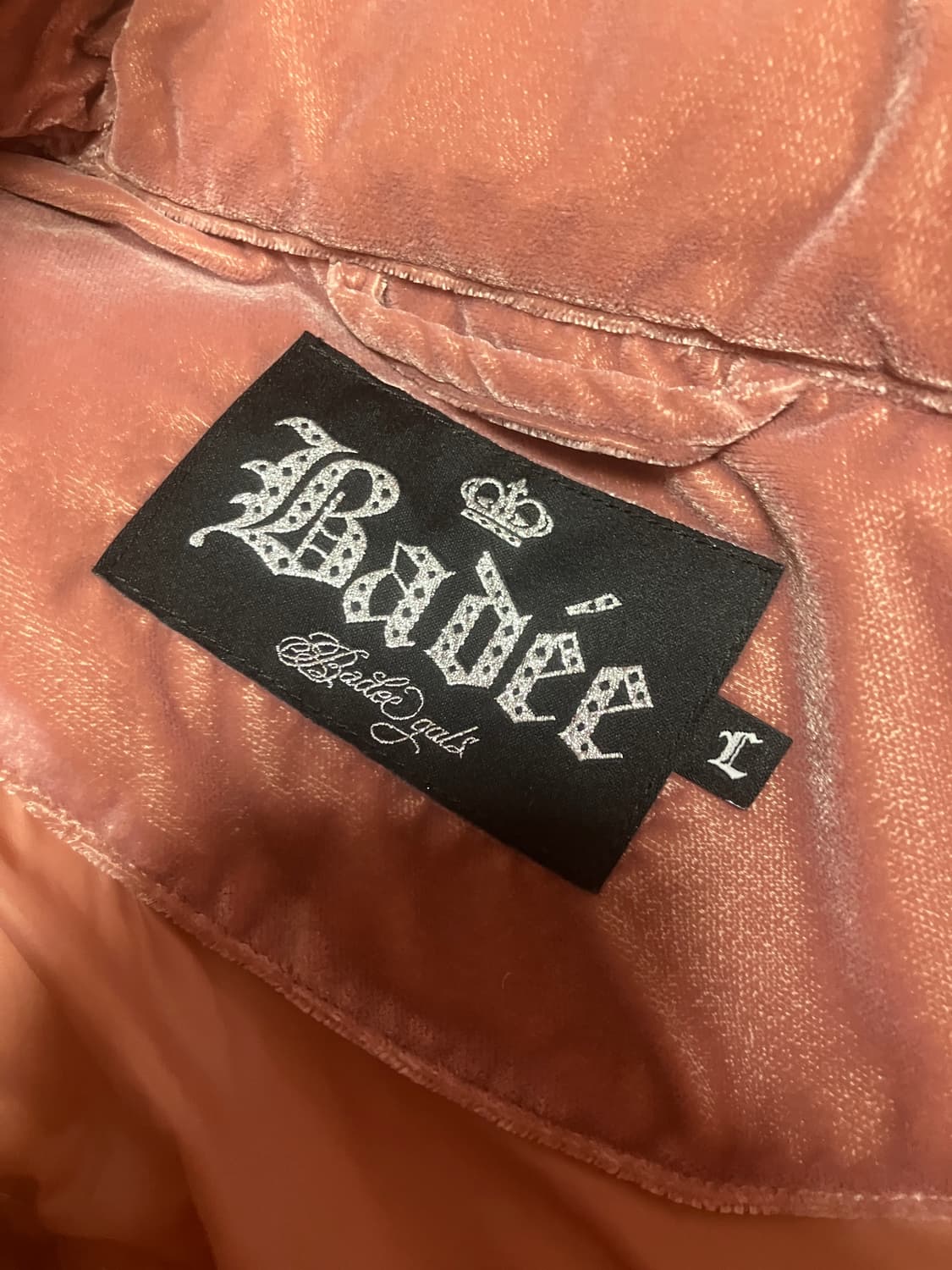 배디 벨루어 바시티 자켓 숏 패딩 핑크 badee L 상품이미지4