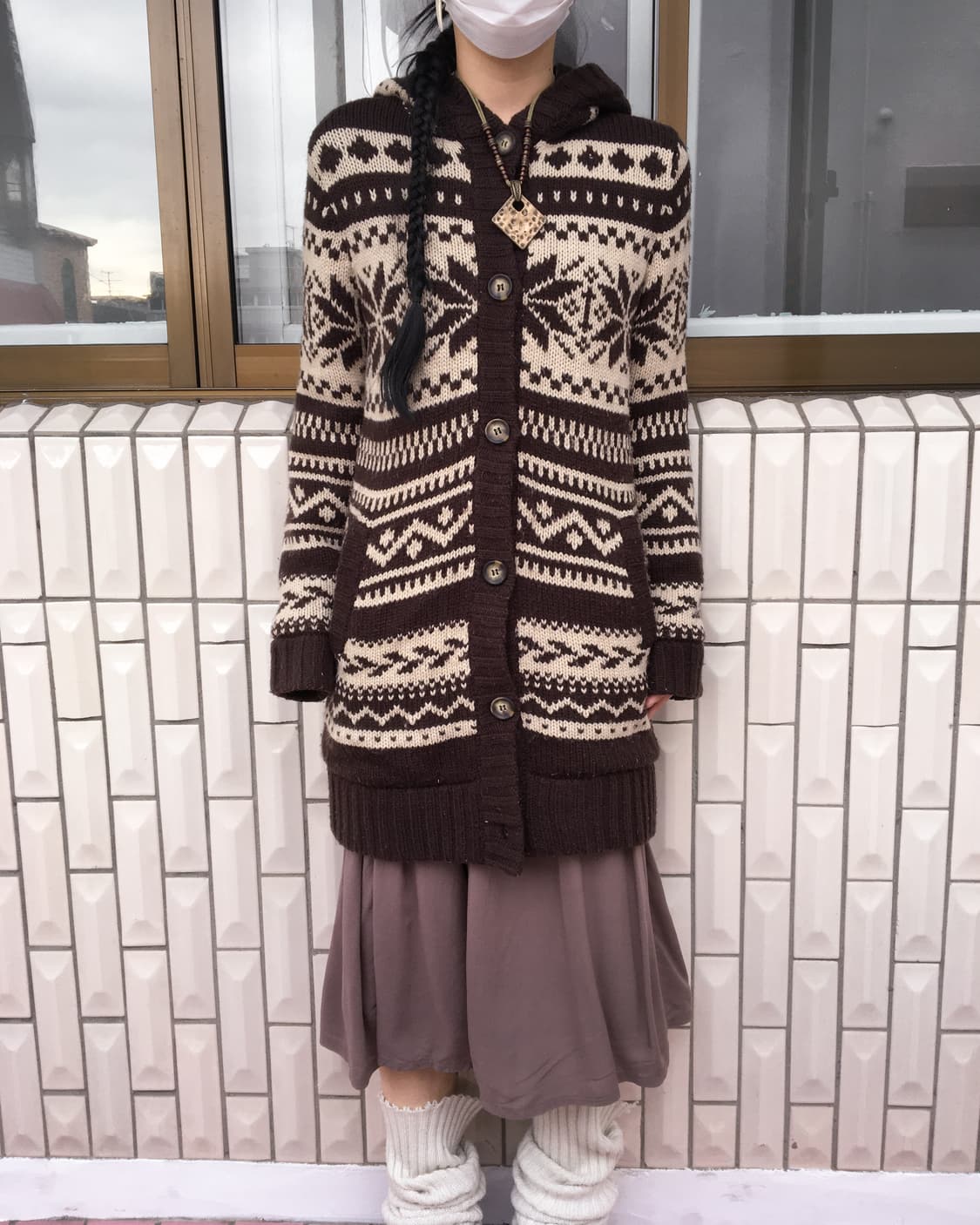 Snow pattern hood knit cardigan 상품이미지5