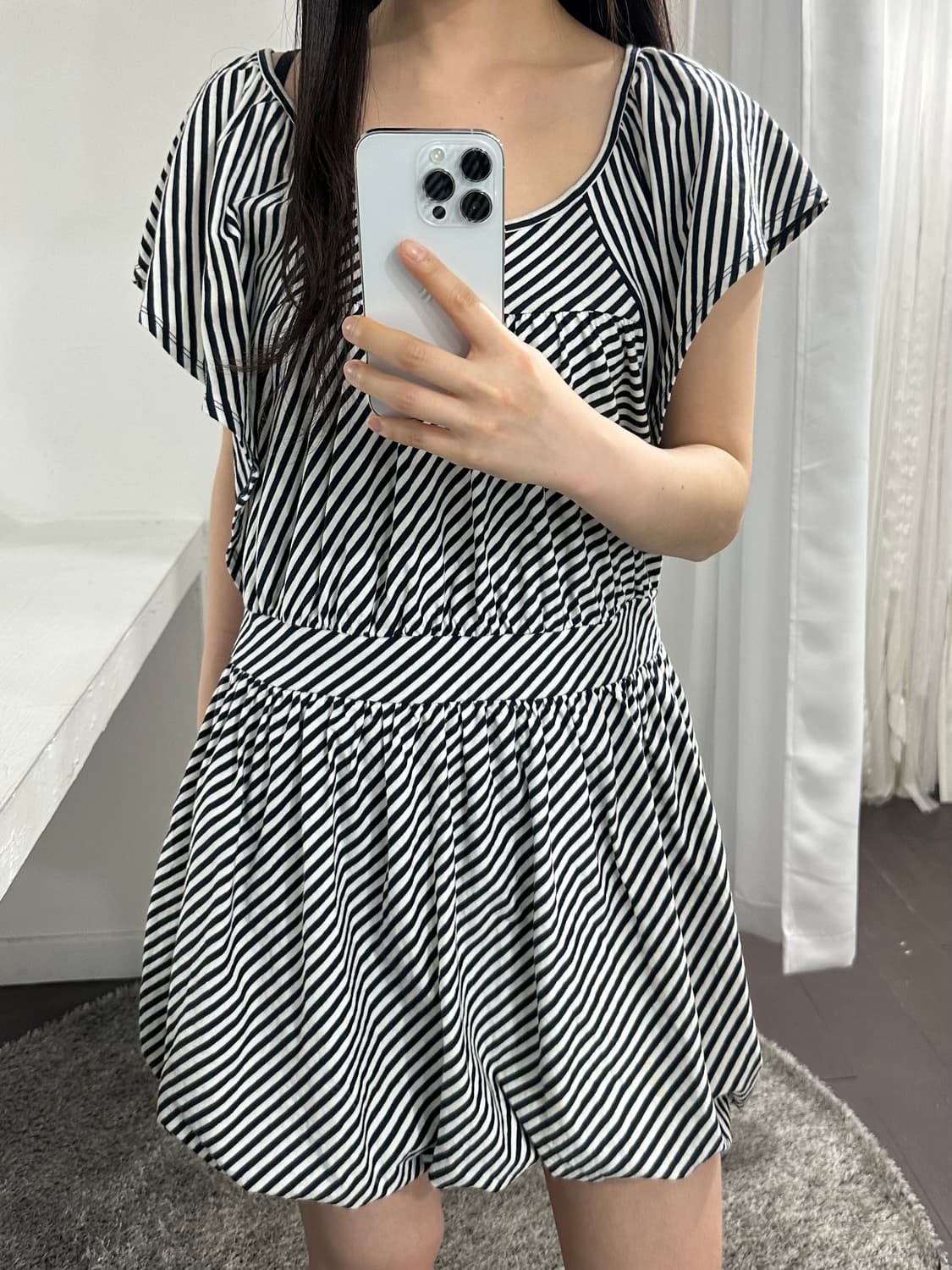 decora stripe puff mini dress 상품이미지3