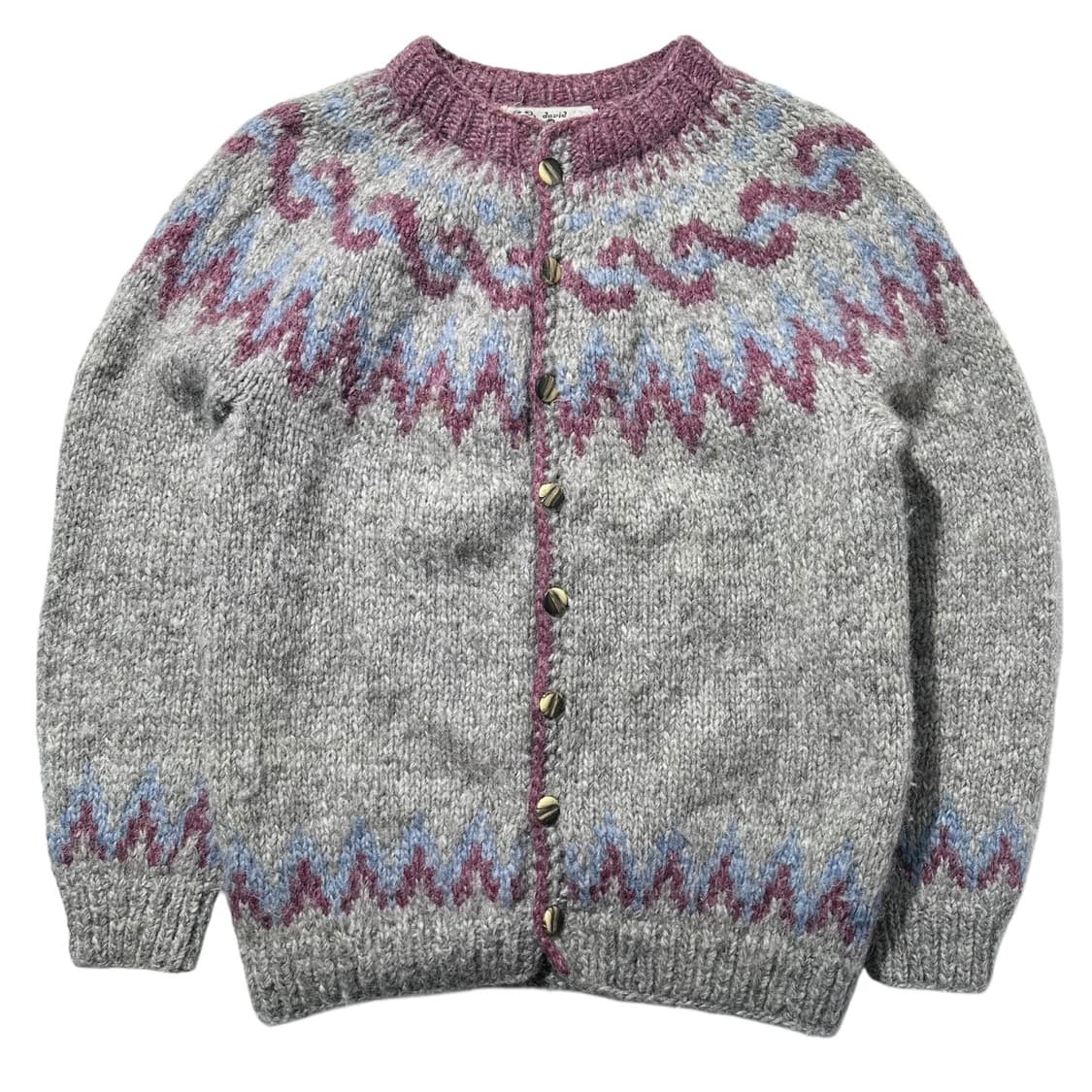 DavidGrains 90’s 코위찬 노르딕패턴 라운드넥 핸드니트 가디건 상품이미지1
