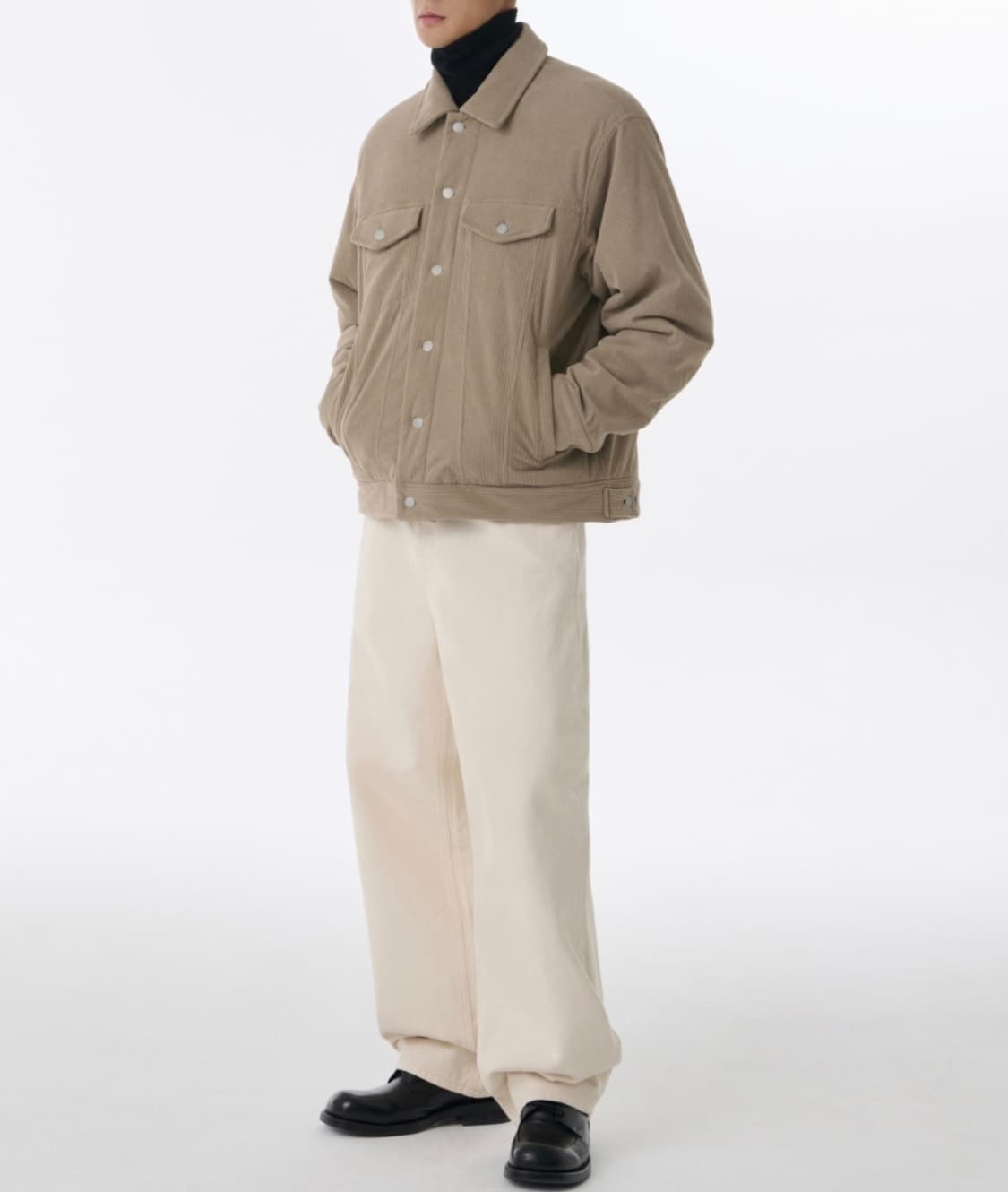 [M] 무탠다드 코듀로이 오버사이즈 패딩 트러커 재킷 베이지 상품이미지4