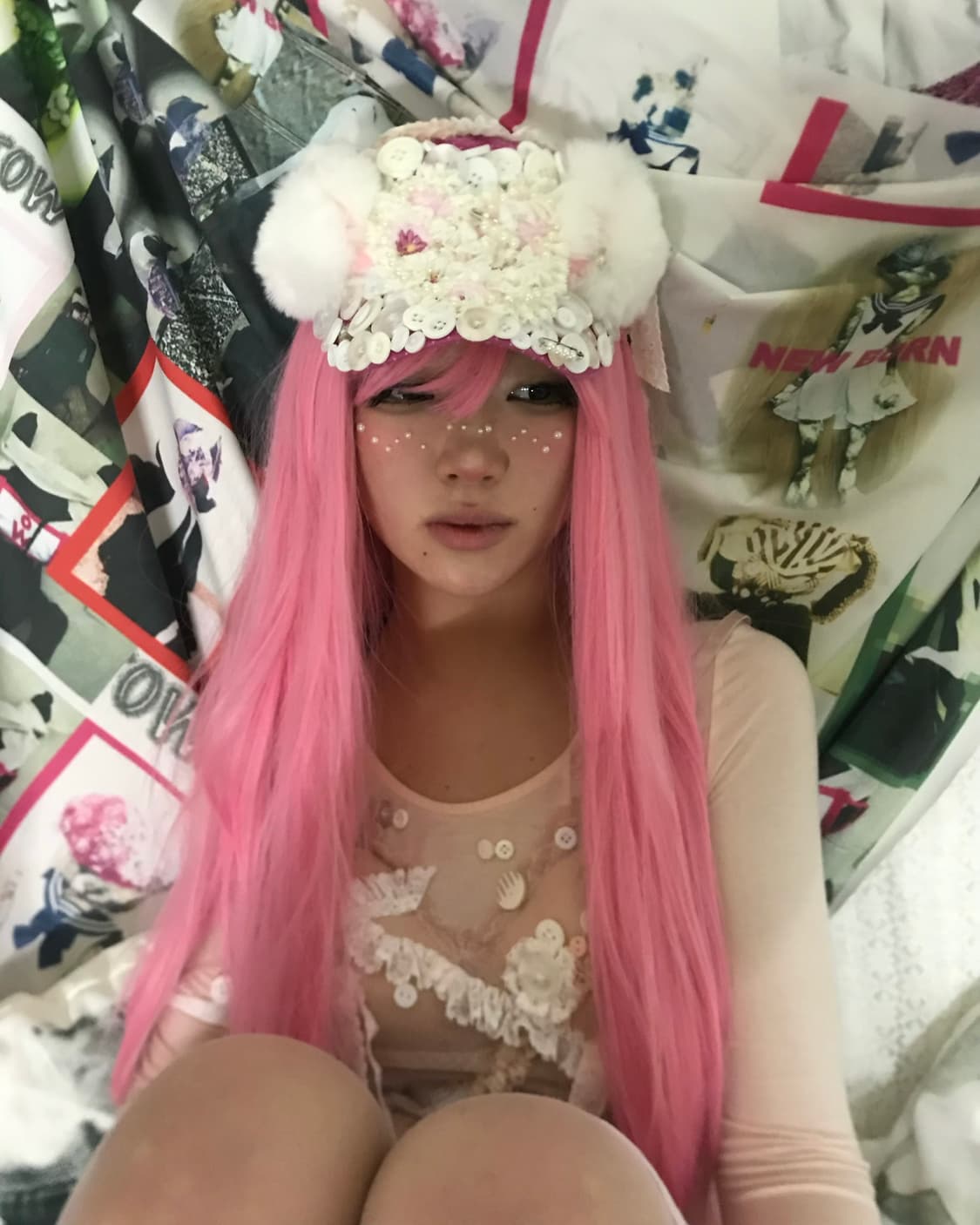 Kitsch drawing button fur Cat-Ear cap 상품이미지6