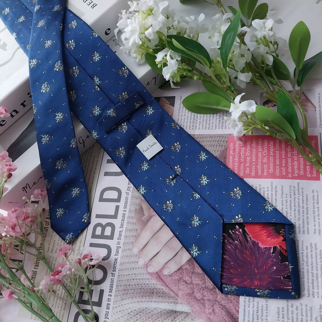 폴 스미스 실크 블루 플라워 자카드 넥타이 8cm A+등급 K1800
 상품이미지5