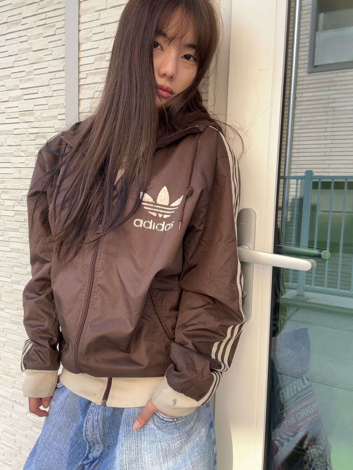 90s ADIDAS 초코브라운 후드 윈드브레이커 상품이미지1