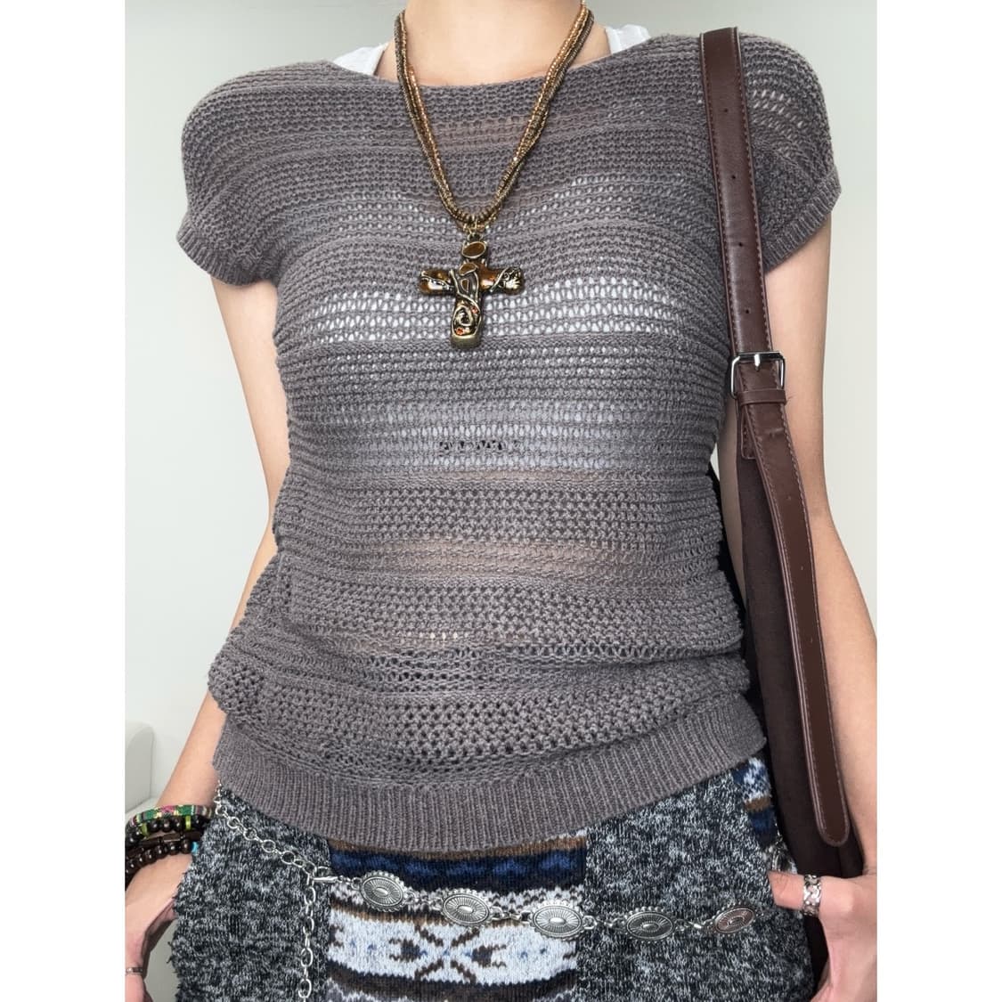 빈티지 반팔 크로셰 니트 상품이미지1