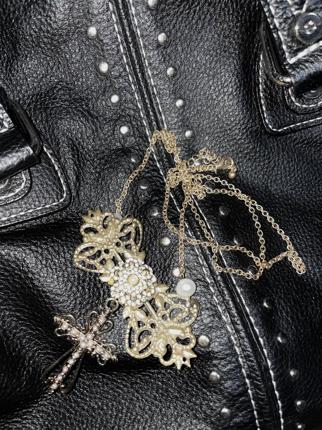 빈티지 앤틱 크로스 십자가 진주 오리엔탈 골드 펜던트 목걸이 상품이미지2