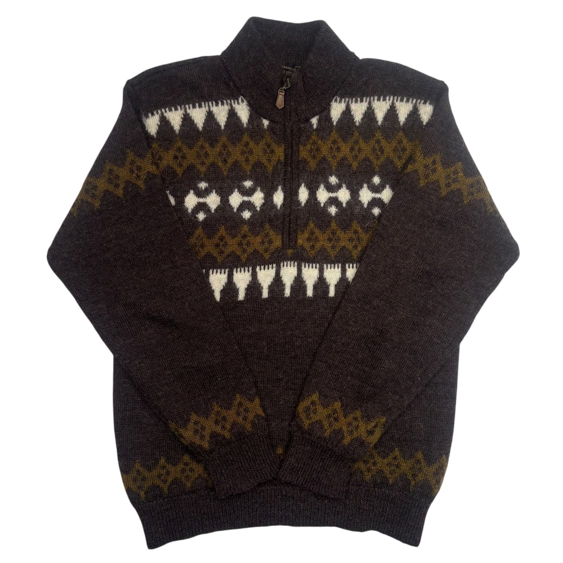 빈티지 에스닉 패턴 반집업 울 니트 스웨터 L 상품이미지1