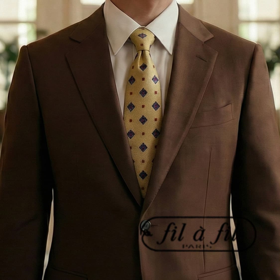 필아필 실크 골드 패턴 넥타이 9.2cm A+등급 A19343 상품이미지1