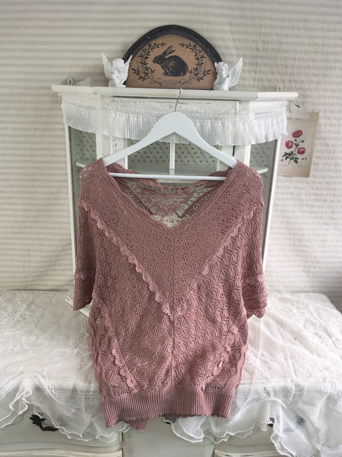 액시즈팜 핑크 크로셰 케이프 니트 상품이미지6