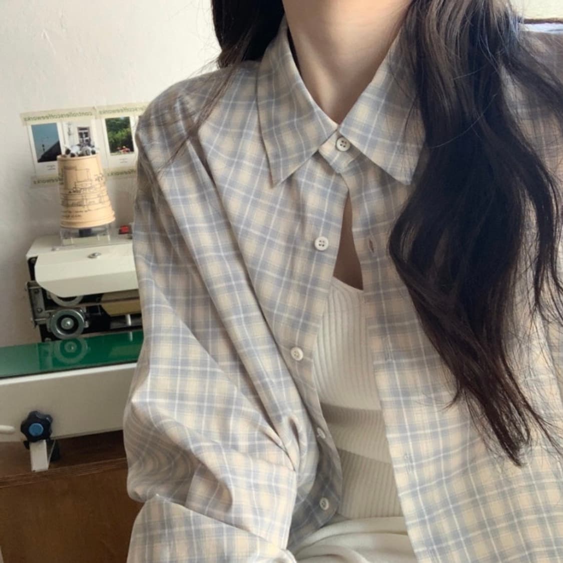 수름마켓 크리미 체크 남방, 블라우스 상품이미지2