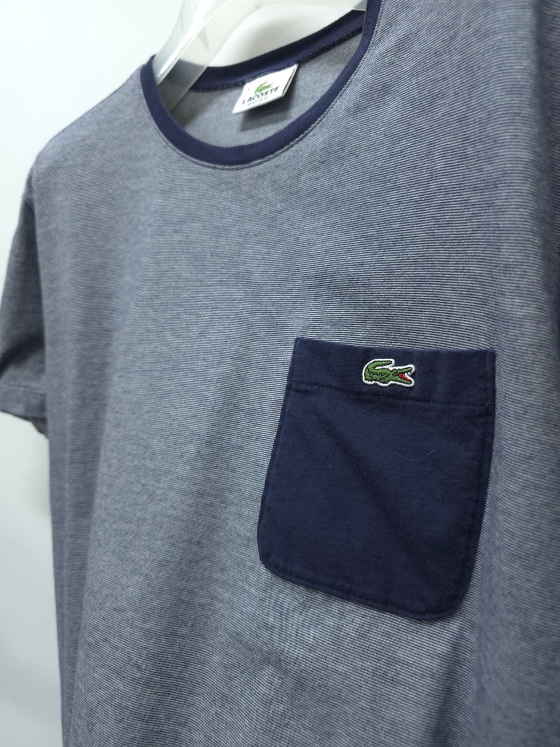라코스테 남성 네이비 스트라이프 포켓 반팔 티셔츠(95) 상품이미지7