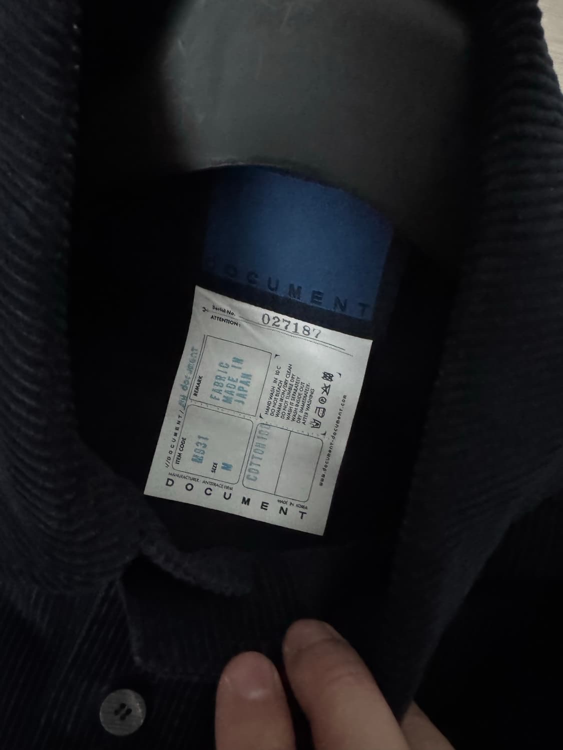도큐먼트 네이비 코듀로이 셔츠 M 상품이미지3