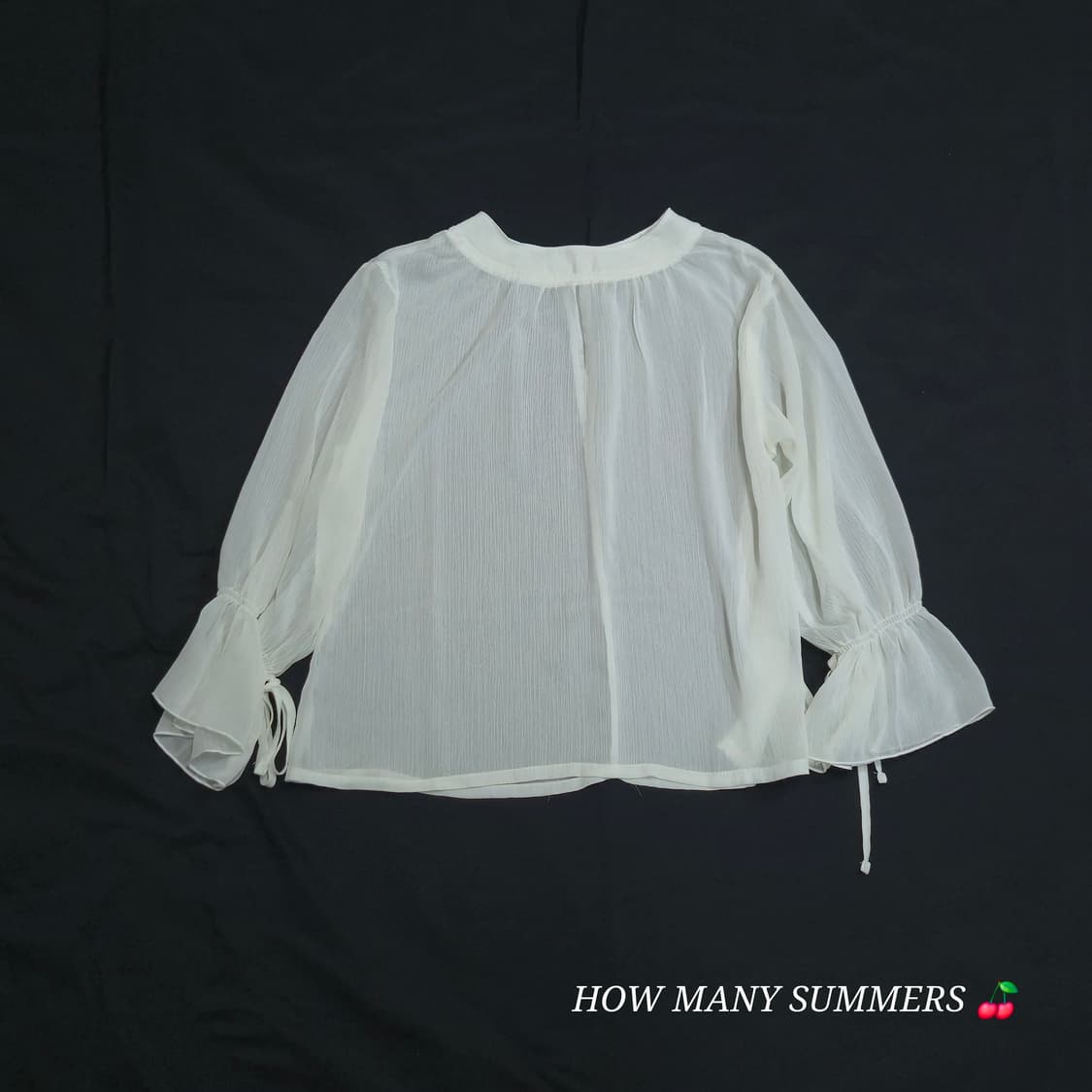 소매 리본 타이 요루 주름 시스루 화이트 블라우스 상품이미지5