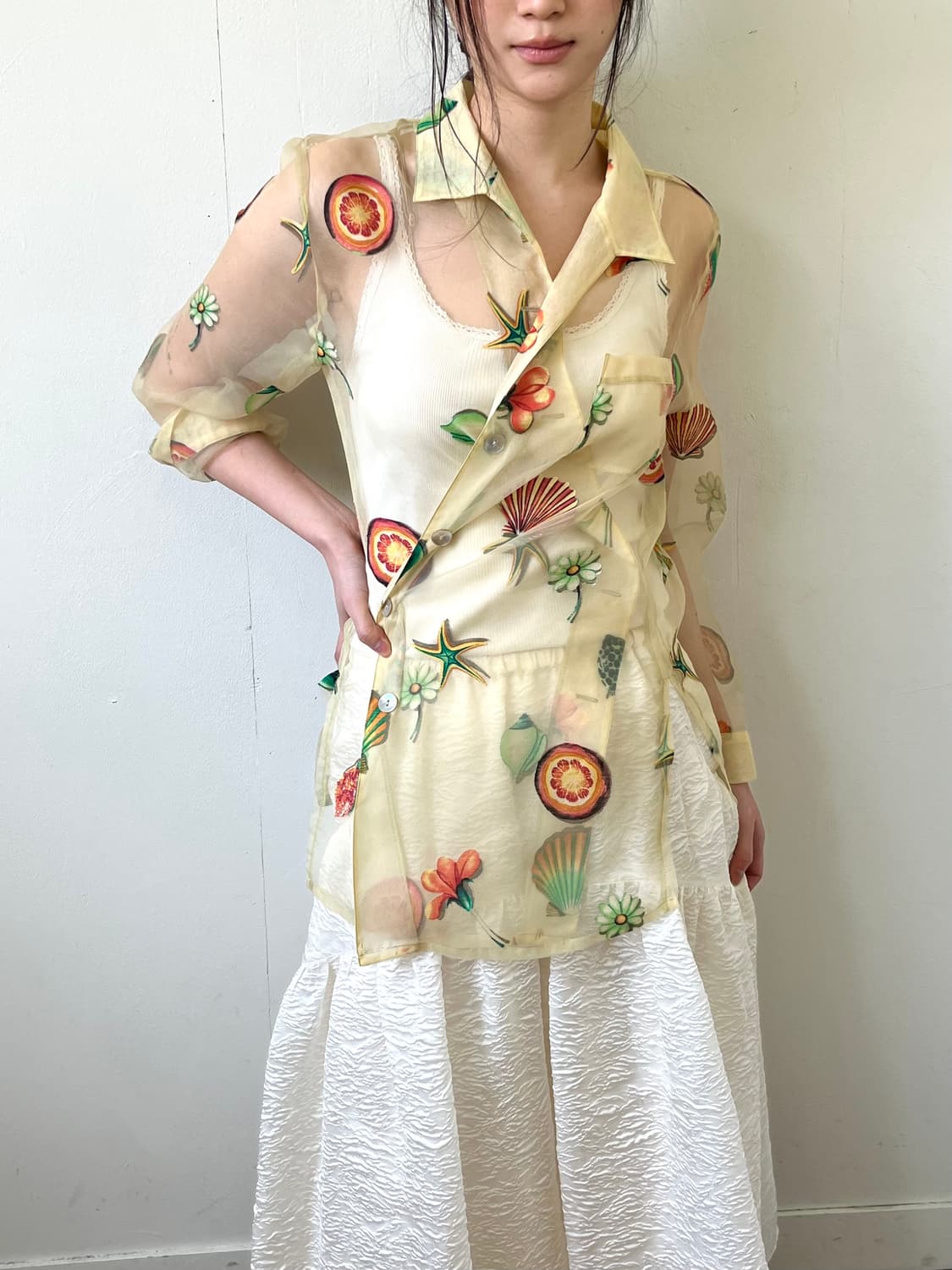 J.M. 아트 프린팅 시스루 셔츠 상품이미지5