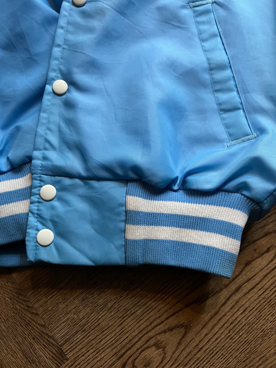 [S]90's Made in USA 퀼팅 라이닝 스카이블루 바시티 자켓 상품이미지5