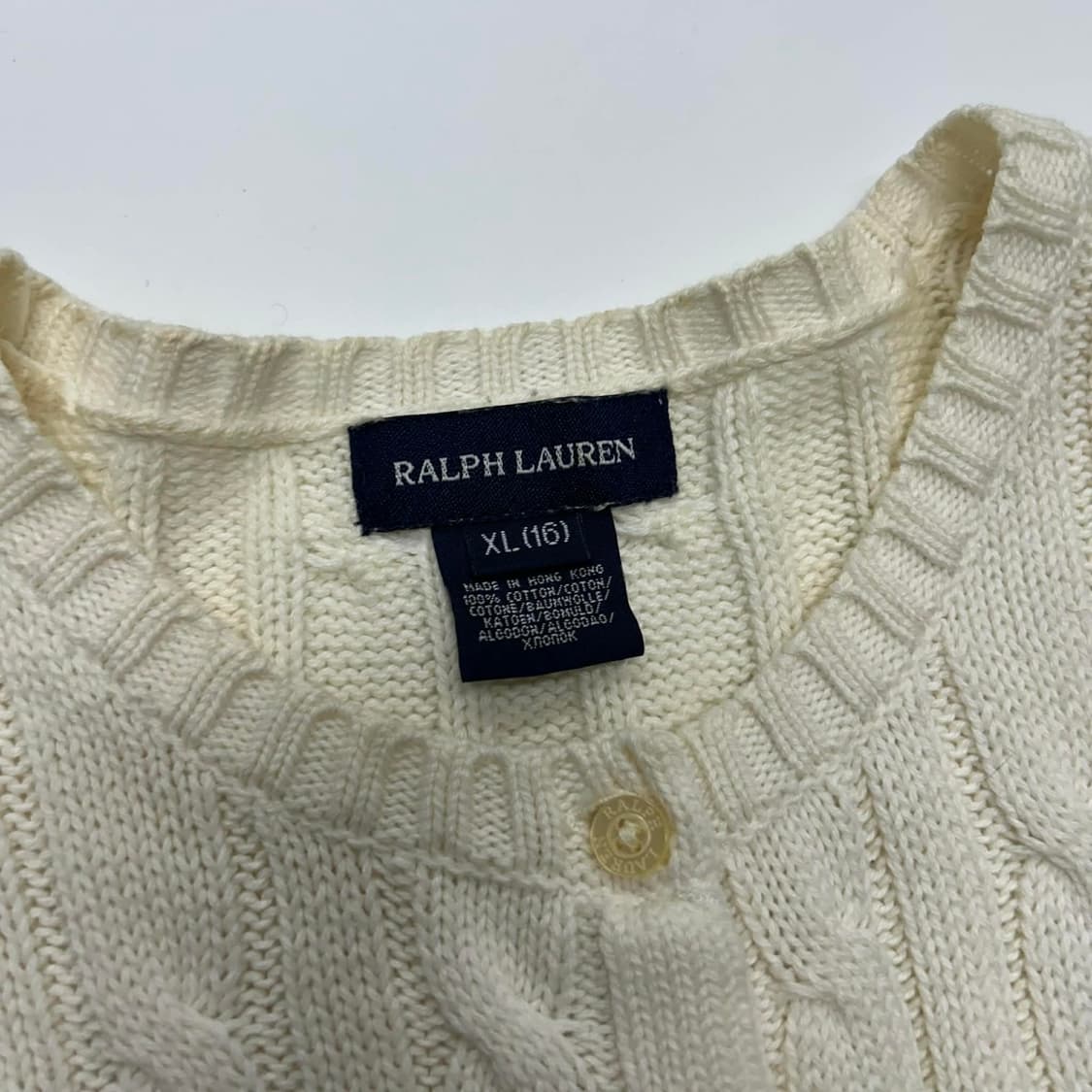 폴로 랄프로렌 화이트 케이블 프릴 핀터깔 니트 가디건(XL) 상품이미지4