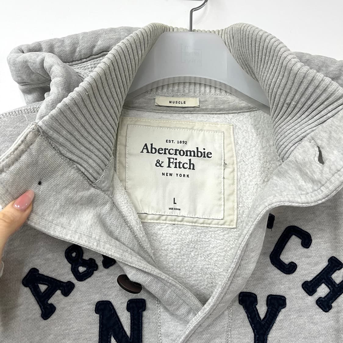 아베크롬비 자수로고 버튼업 멜란지그레이 후드집업 상품이미지5