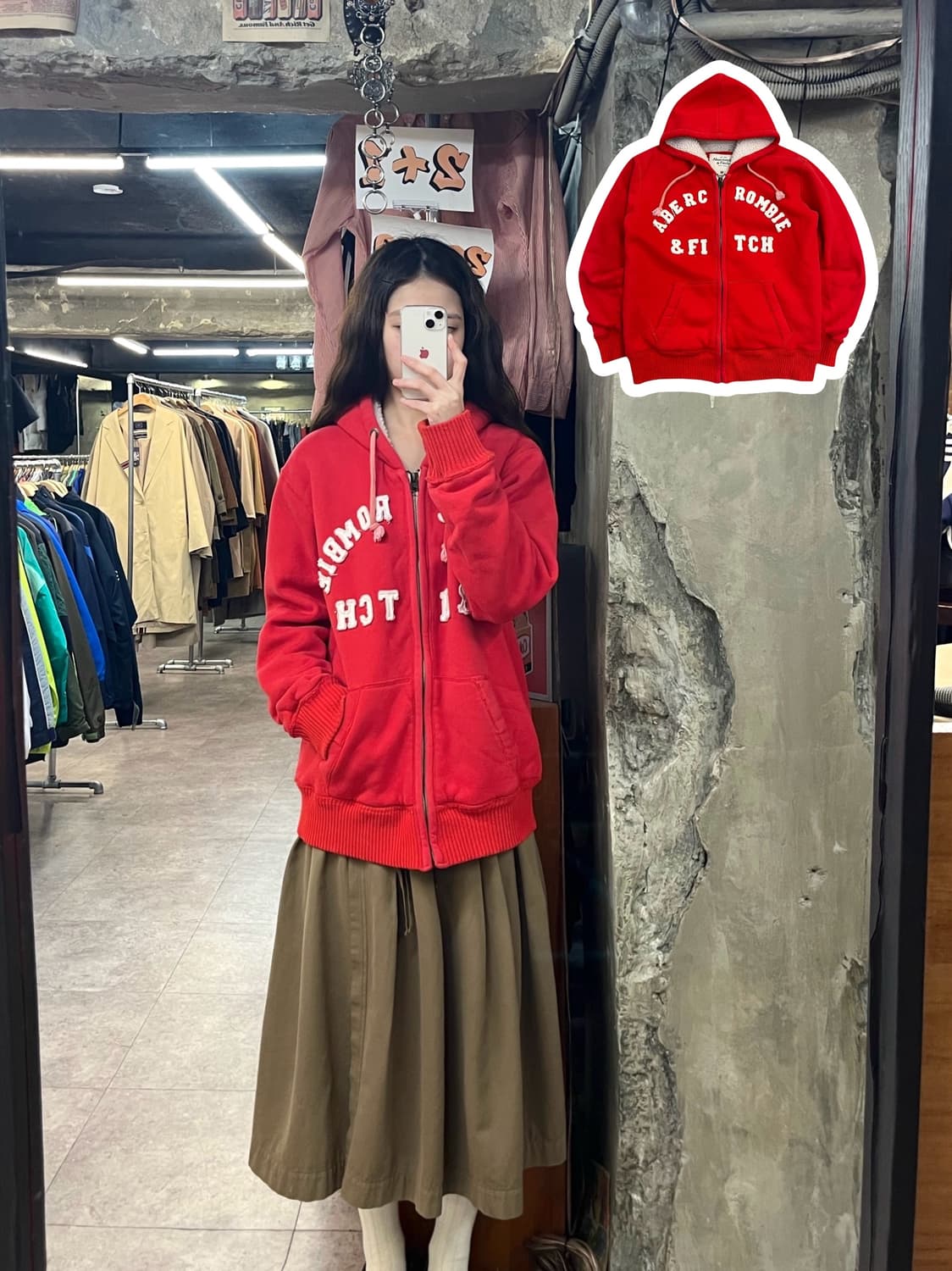 아베크롬비 양털 후드집업 레드 M #csz3319 상품이미지1