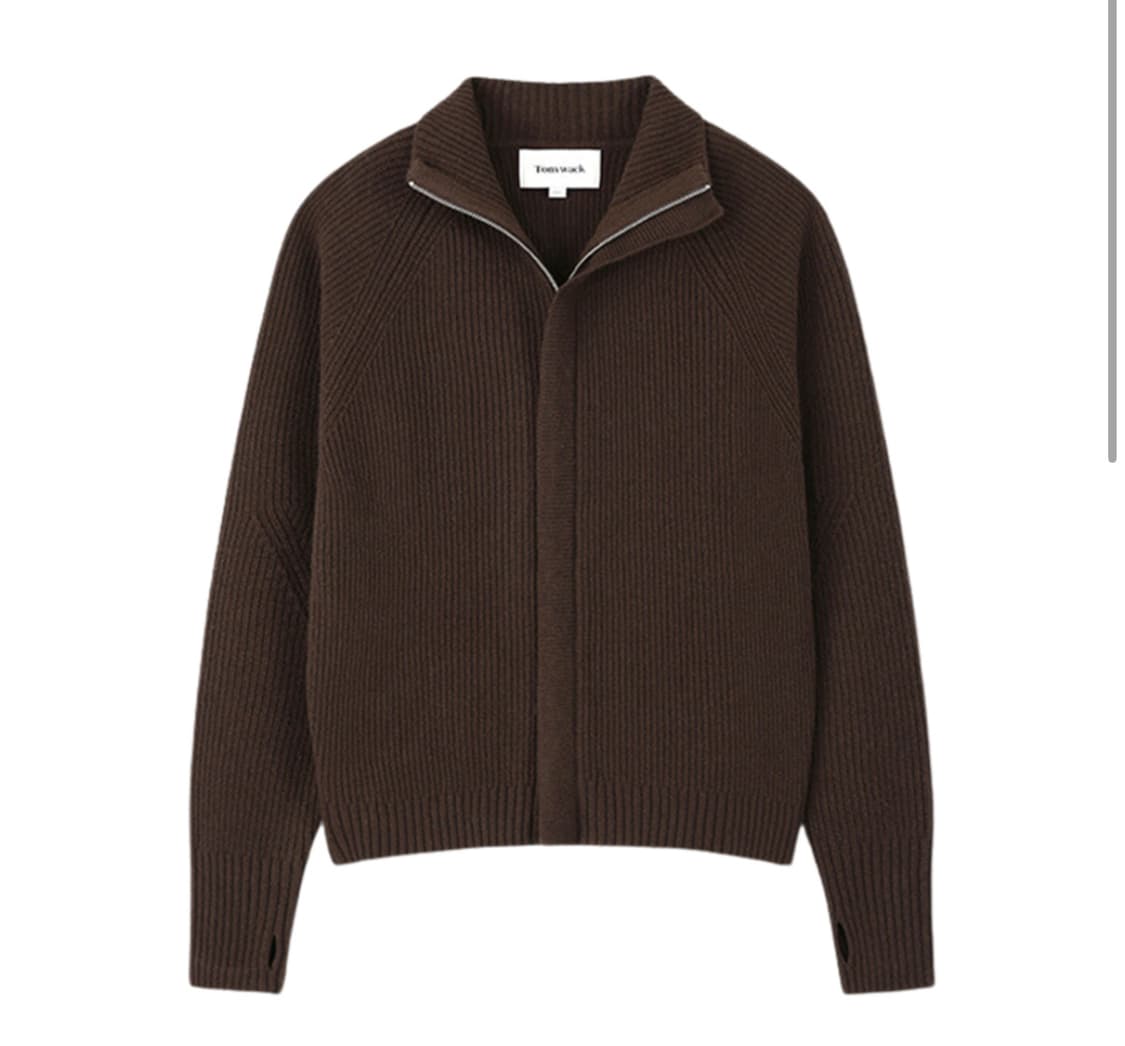 토니웩 슈퍼 파인 메리노 울 플래킷 집업 니트 다크 브라운 상품이미지1