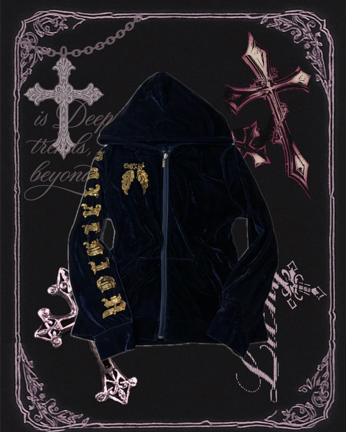 Y2K Velvet spangles angel hoodie zip up 상품이미지5