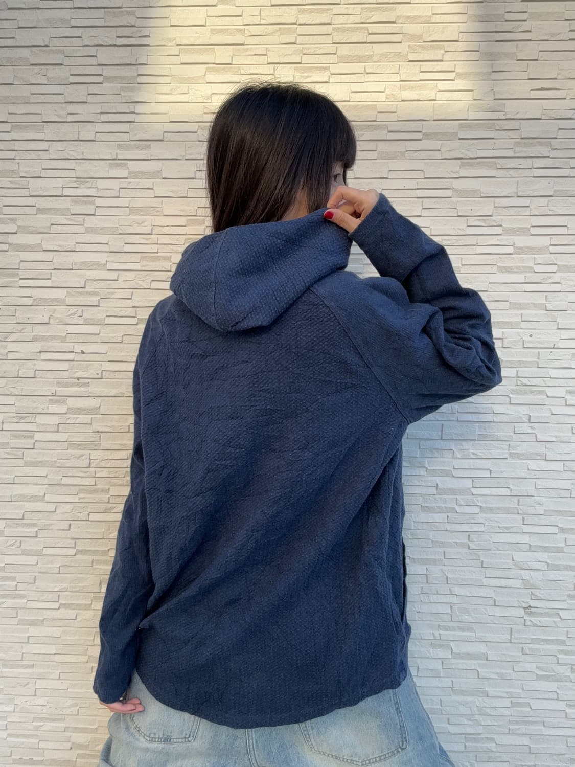 90s Russell 올드스쿨 와플 블루 후드티 상품이미지3