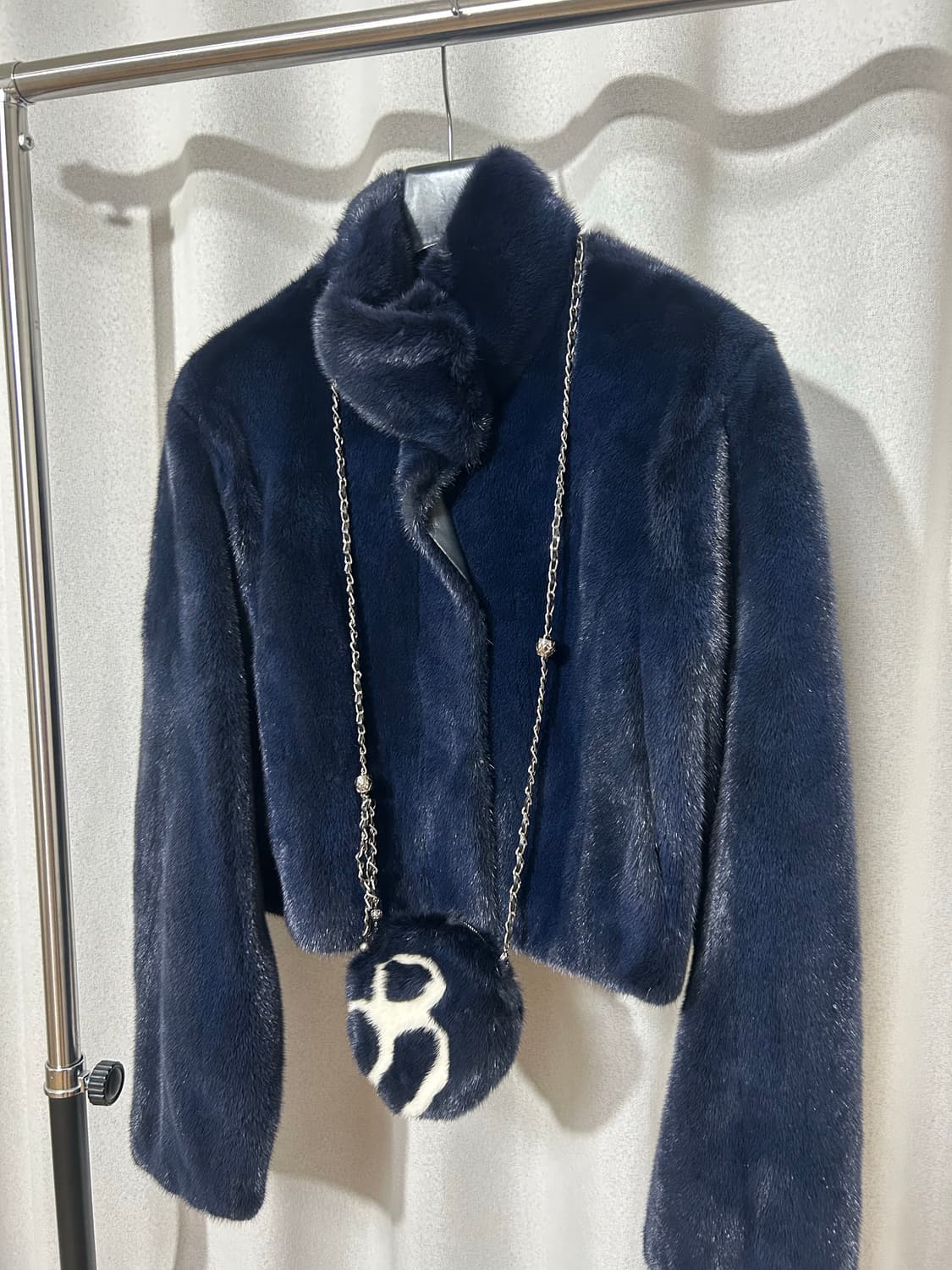 한섬) 오브제 밍크퍼하이넥자켓 네이비색상 -미착용새상품,택포함- 상품이미지2