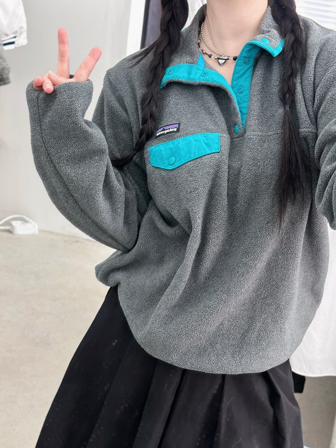 파타고니아 신칠라 그레이/블루그린 스냅 플리스  상품이미지1