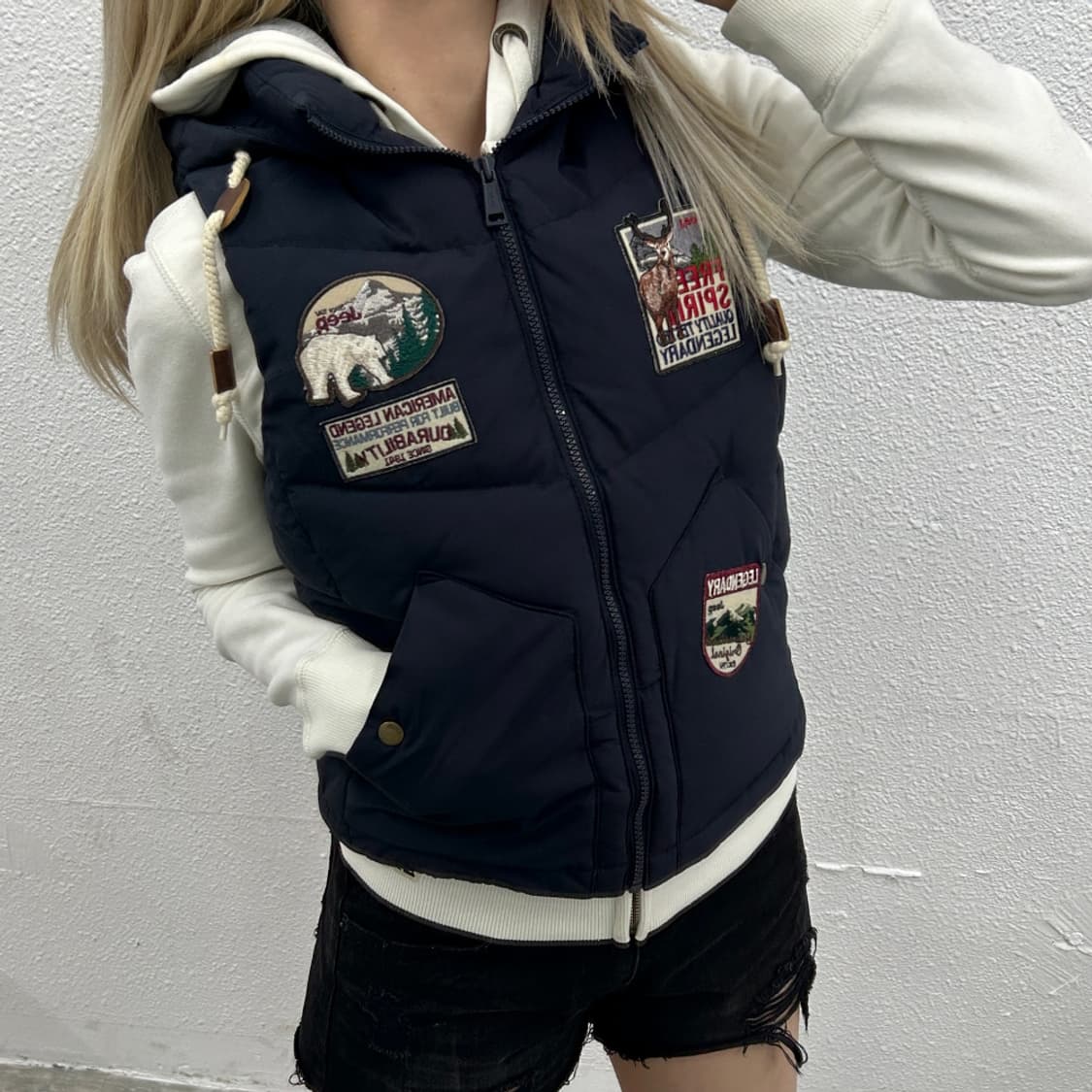 지프 곰돌이 네이비 패딩조끼 XL 상품이미지1