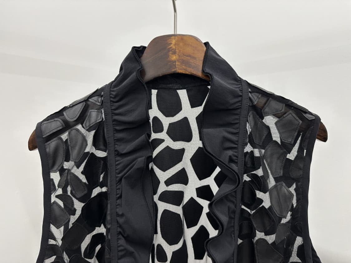 Leather trimming vest 빈티지 비건 레더 베스트 (L) 상품이미지3