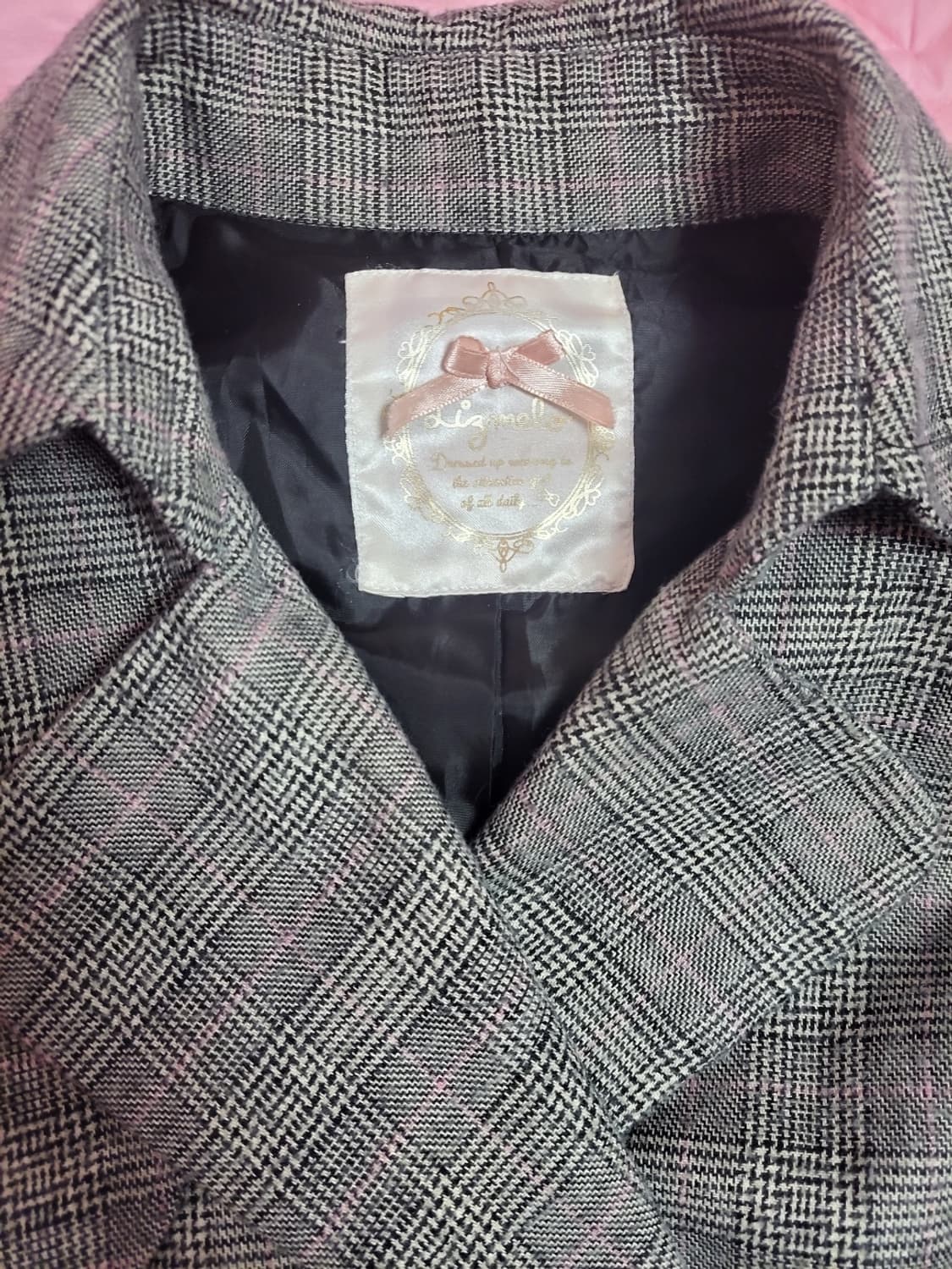 급처상태양호!리즈리사 X 마이멜로디 콜라보 자가드 체크 원피스 자켓 코트 상품이미지3