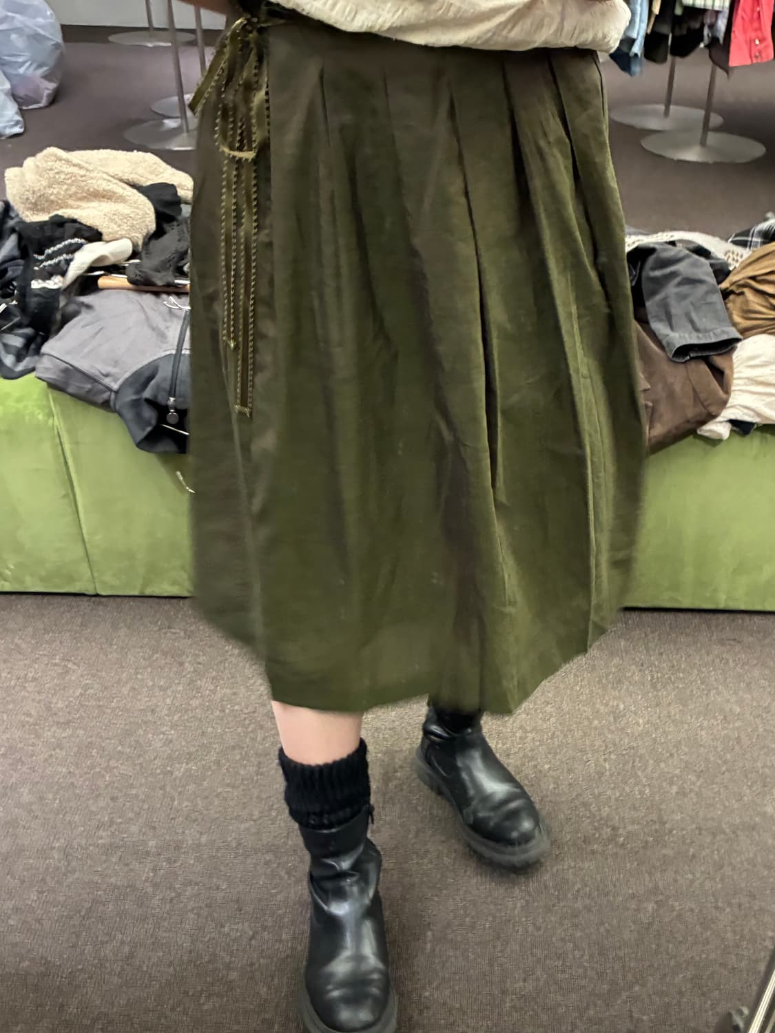 S)Japanese vintage 여성 리본 디테일 플리츠 미디 스커트 상품이미지1