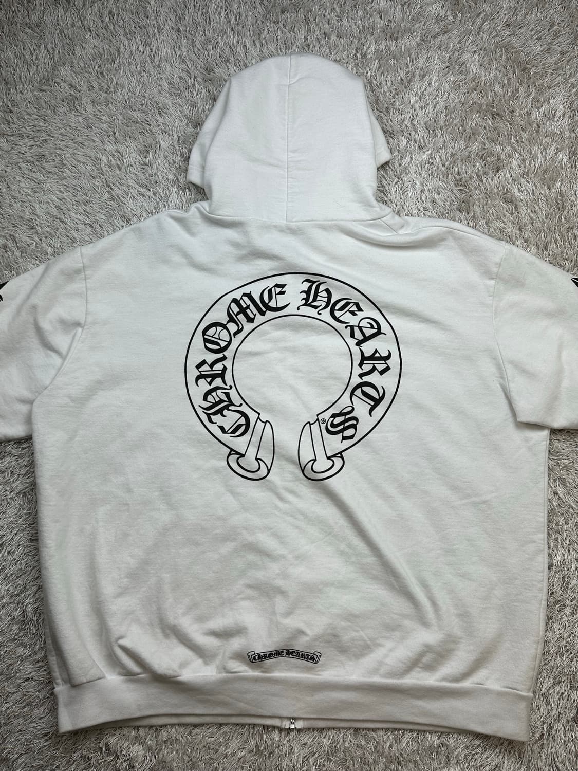 [XL] 정품 크롬하츠 홀스슈 플로랄 플리스 집업 후드 화이트 상품이미지3