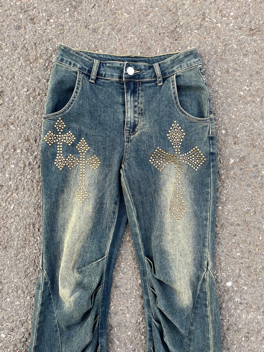 Romwe ✝️ stud washed flare jean 상품이미지3