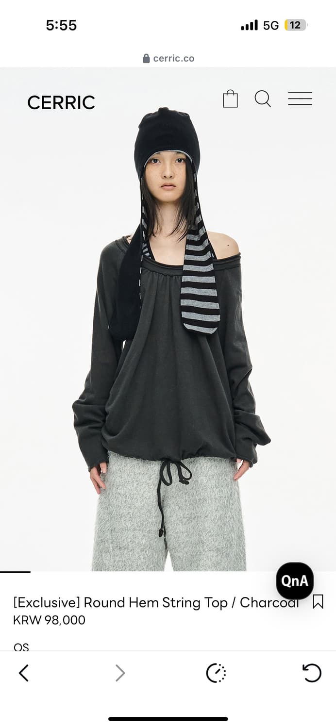 세릭 Cerric 라운드 헴 스트링 탑 차콜 상품이미지1