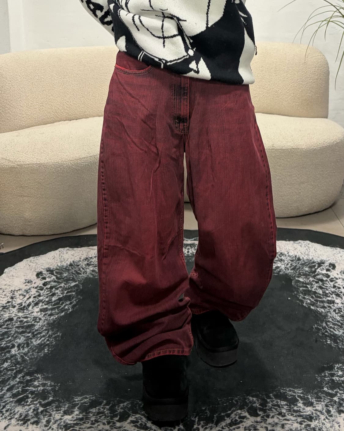 90s LEVIS 505 버건디 워시드 데님 와이드팬츠 상품이미지2