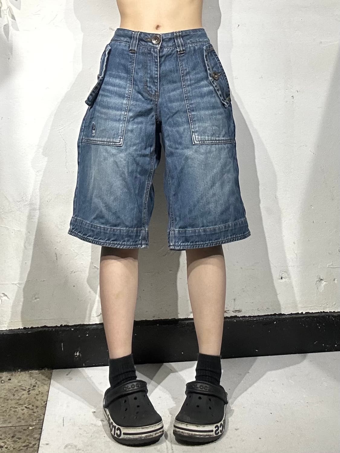 빈티지 중청 워싱 데님 버뮤다 팬츠 반바지  상품이미지2