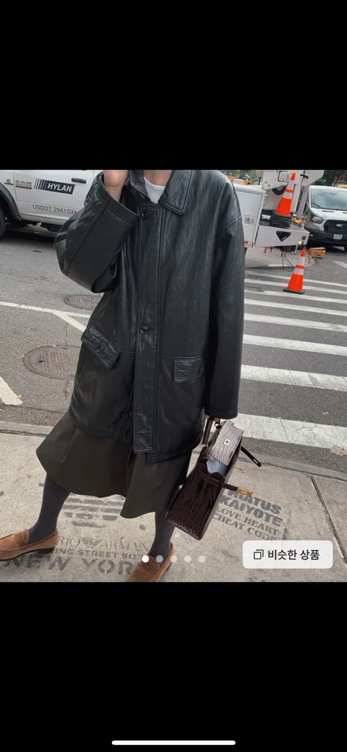 메이비베이비 블랙 레더 오버핏 자켓, 가죽자켓 상품이미지1