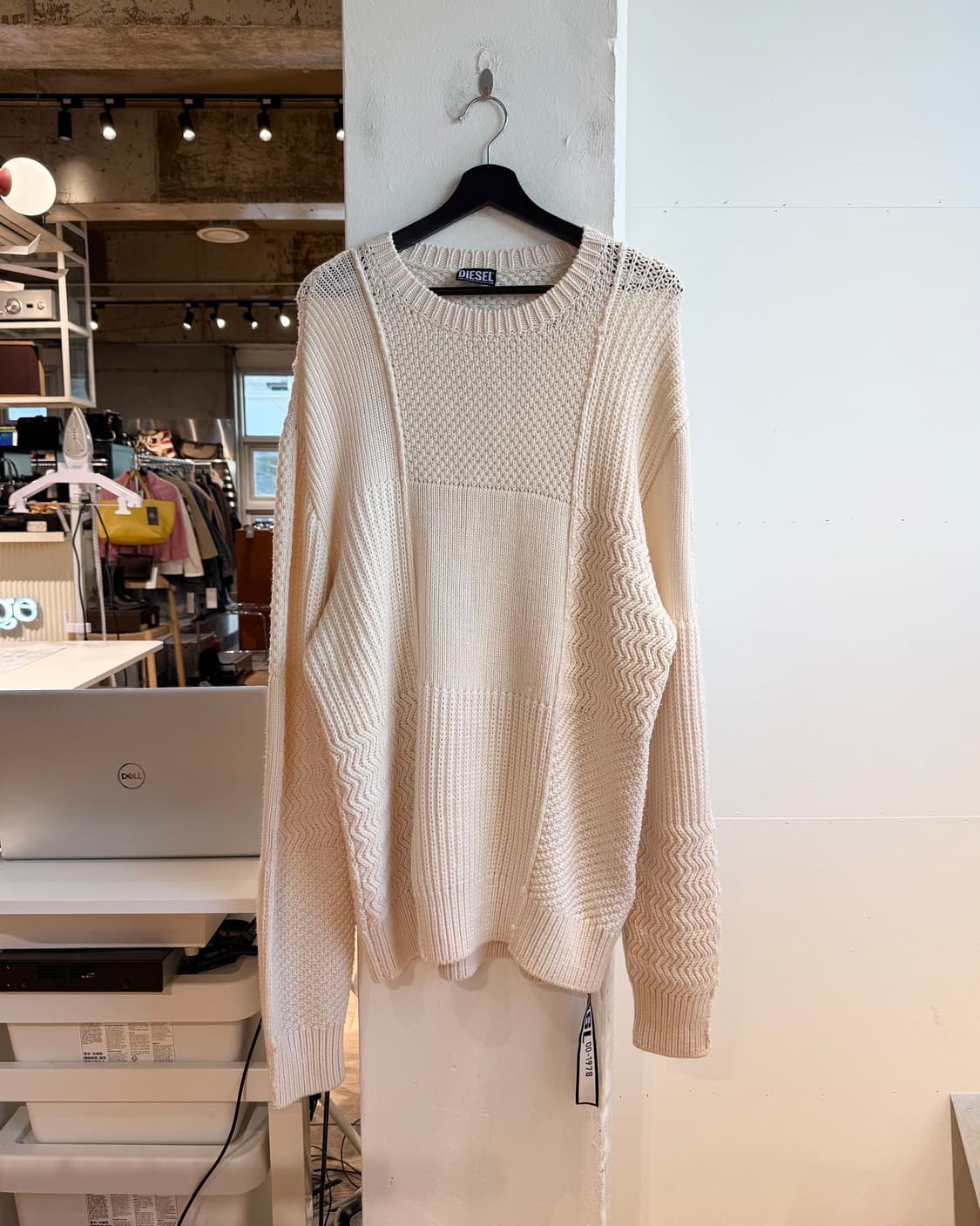 디젤 아이보리 패치워크 울 니트  상품이미지1