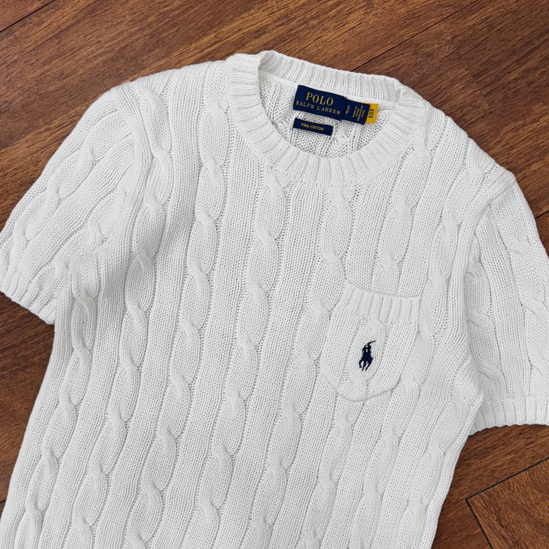 여성용 S 폴로 랄프로렌 화이트 케이블 라운드 반팔 니트 상품이미지2