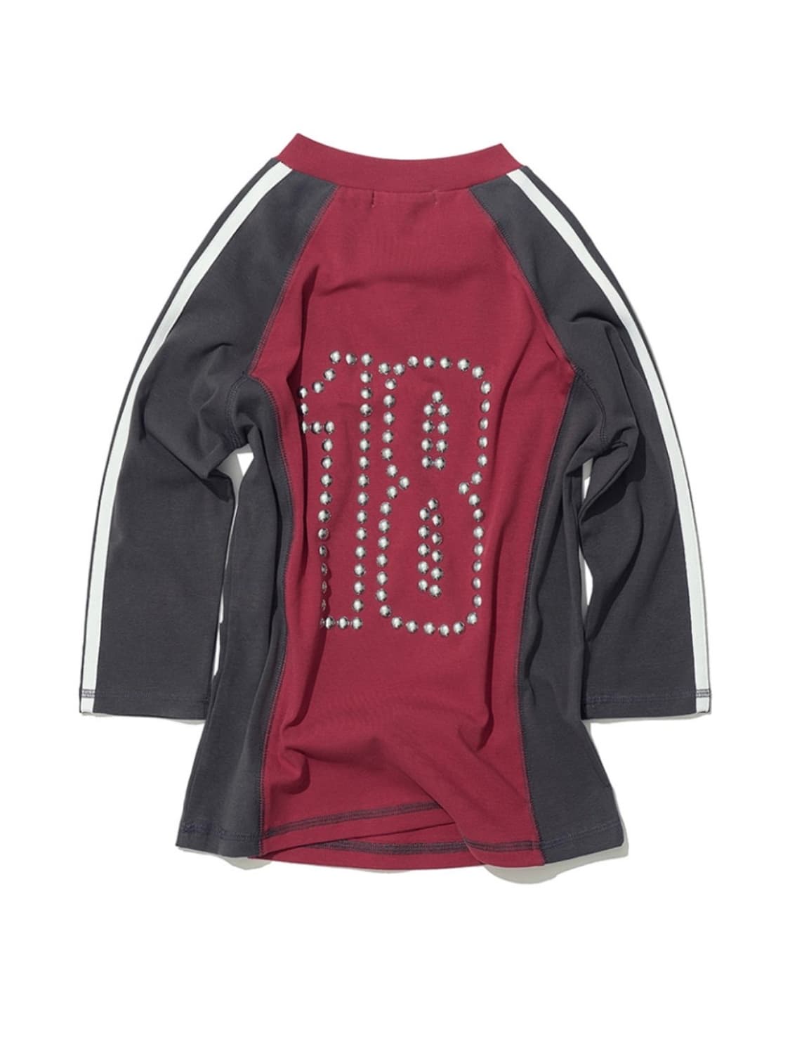 [택포] 18 스터디드 브이넥 쓰리쿼터 슬리브 티 레드 상품이미지4