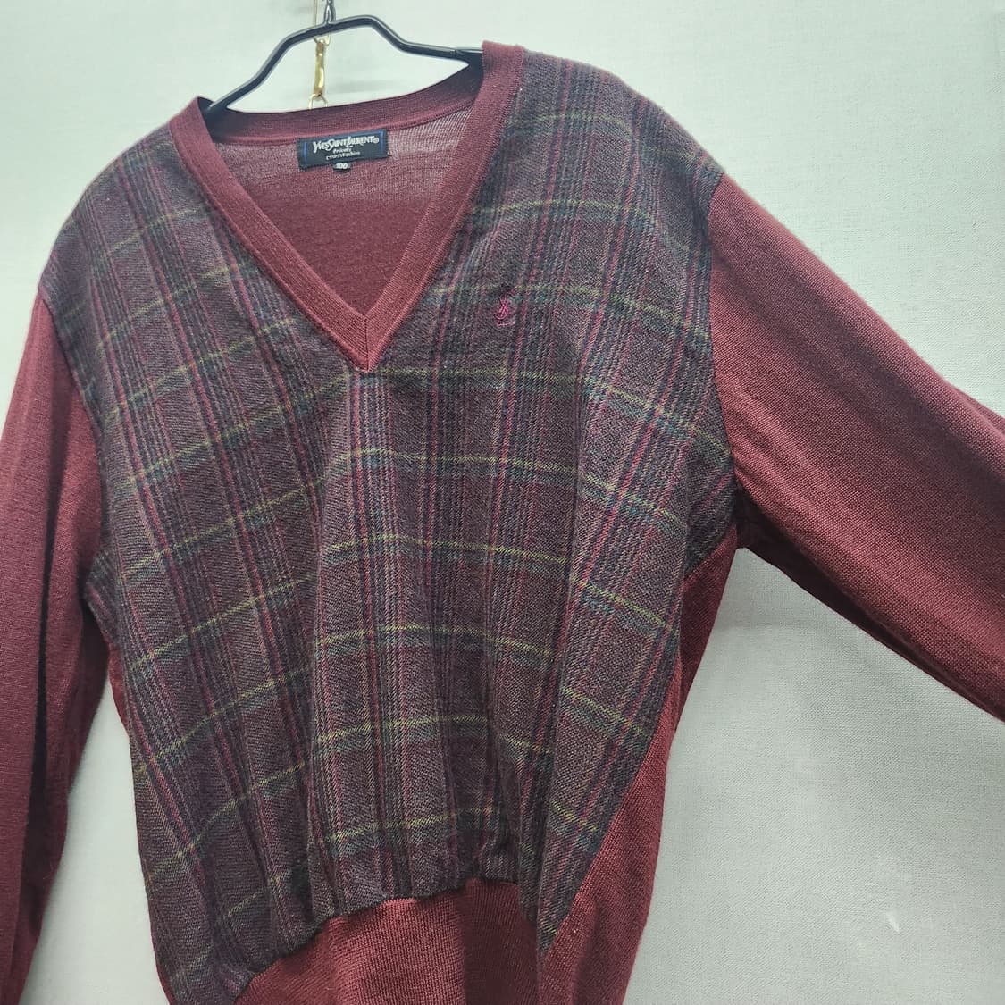 입생로랑 버건디 체크 뉴울 니트 100(L) 남여공용 상품이미지3